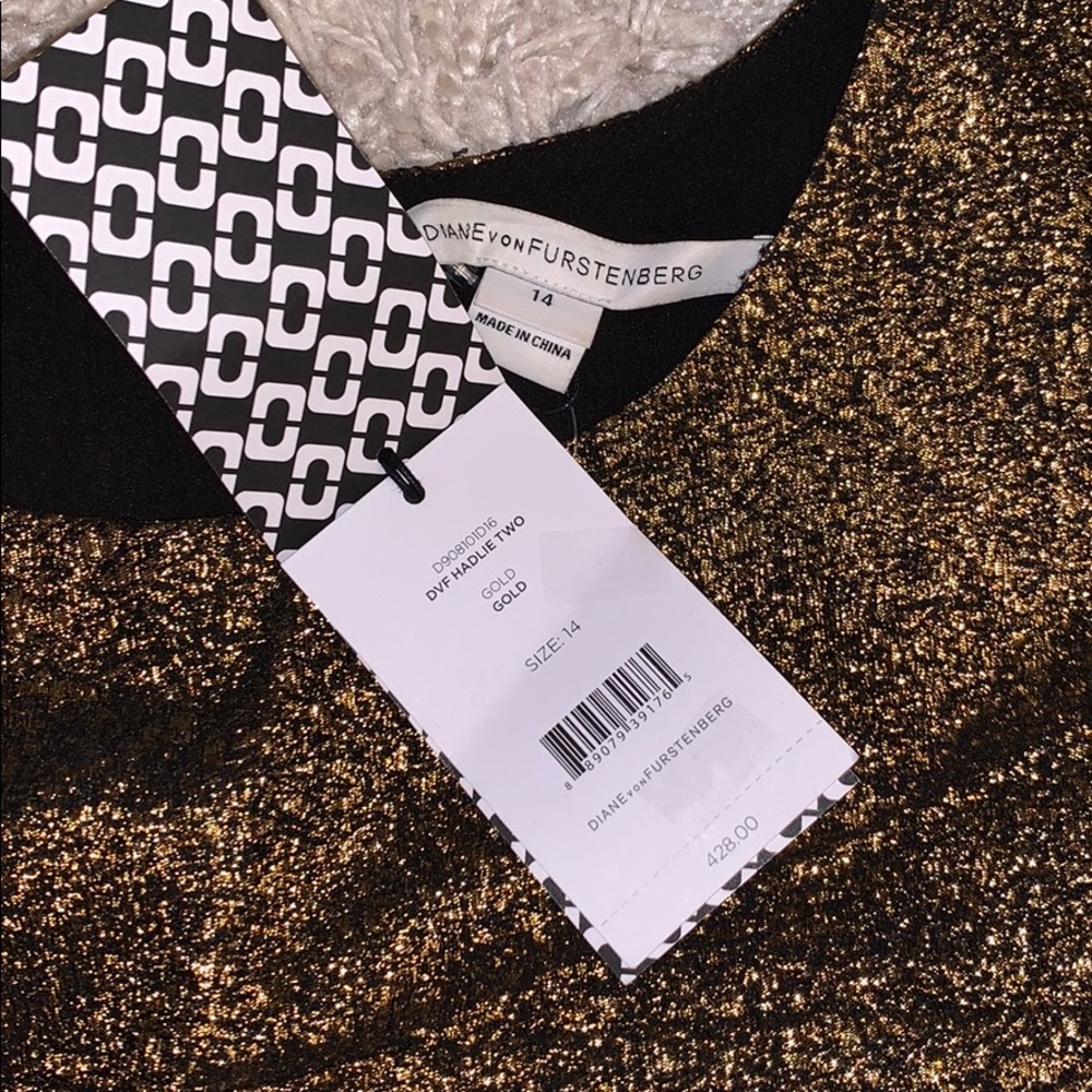 NWT Diane Von Furstenberg Hadlie Gold Dress, 14 - Picture 6 of 13